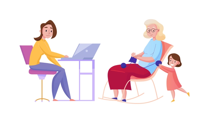 Women generation with grandmother mother and daughter spending time together at home flat vector illustration