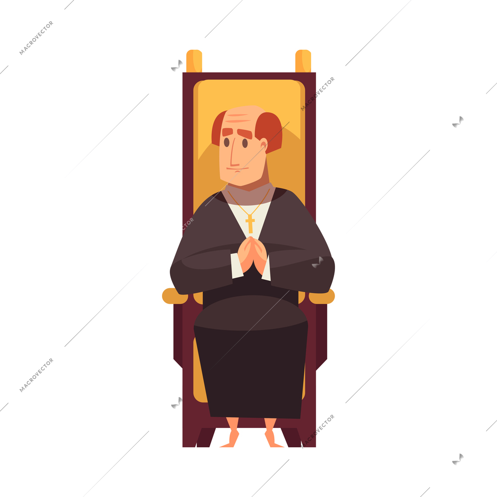 Cartoon medieval priest on throne vector illustration