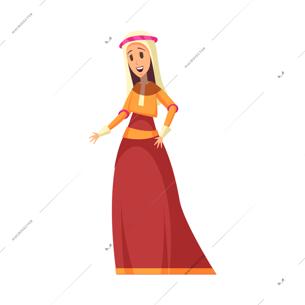 Cartoon character of happy medieval woman on white background vector illustration