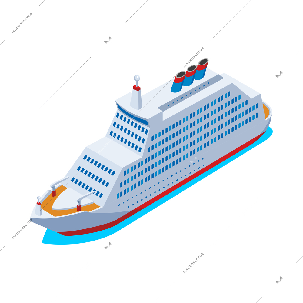 Isometric white cruise liner on blank background 3d vector illustration