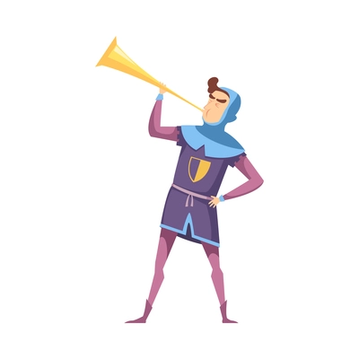 Cartoon character of medieval royal messenger with horn vector illustration