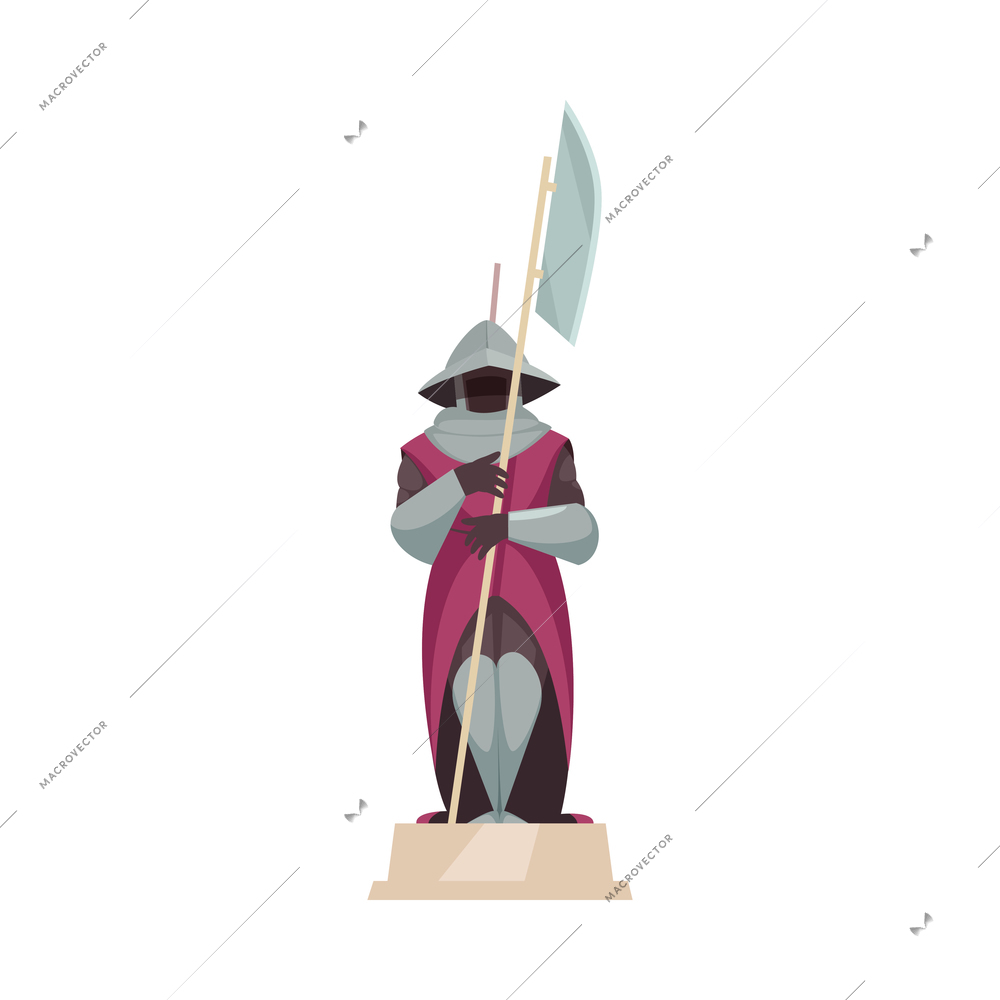 Cartoon medieval knight armor with battle axe vector illustration