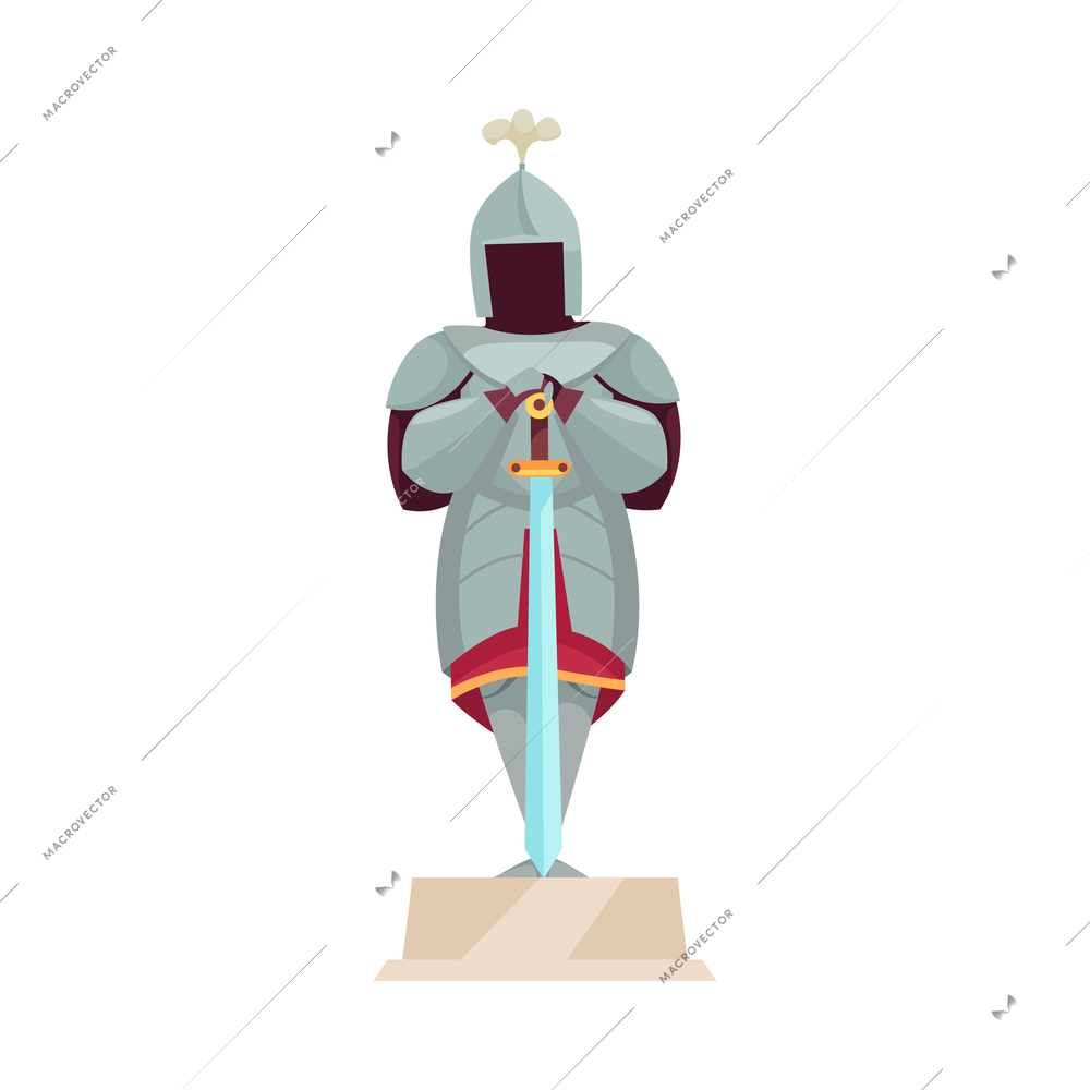 Medieval knight armor with sword cartoon vector illustration