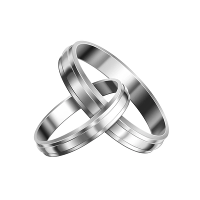 Silver or platinum wedding bands on white background realistic vector illustration