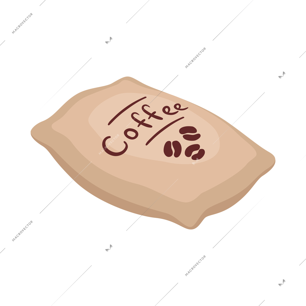 Isometric icon with sack of coffee beans on white background 3d vector illustration