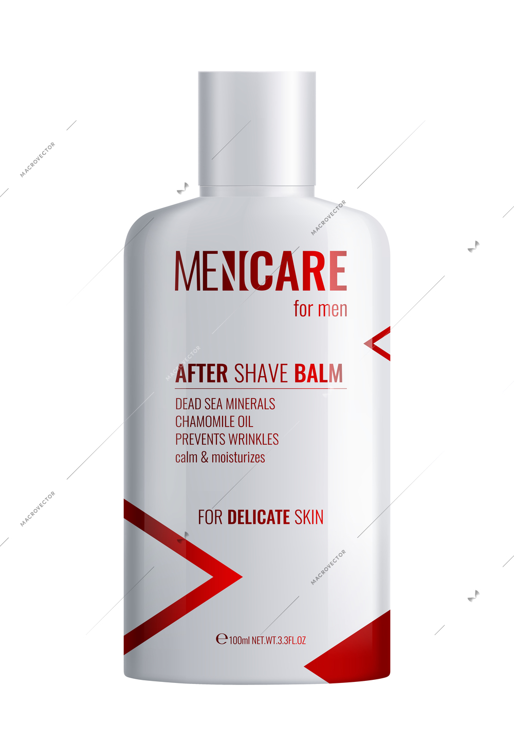 Realistic after shave balm bottle mockup in white and red color vector illustration