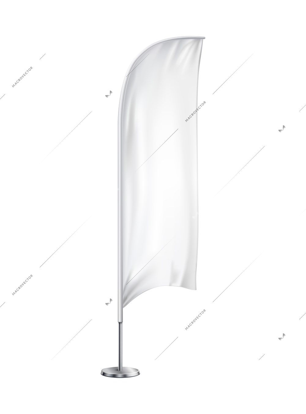 Realistic blank white flag banner on steel pole vector illustration