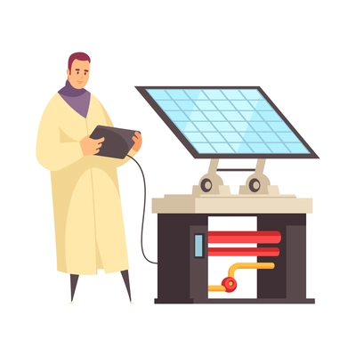 Male scientist carrying out tests with solar panel in modern science laboratory cartoon vector illustration