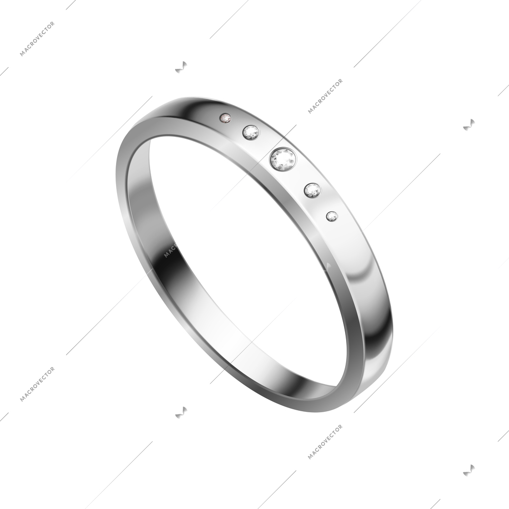 Realistic white gold ring with diamonds vector illustration