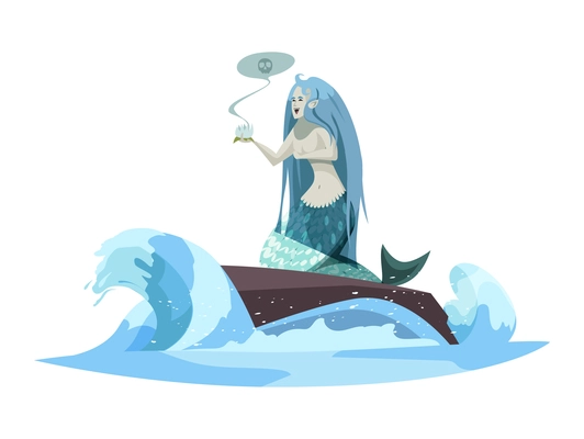 Evil fairy tale character concept with sea witch mermaid cartoon vector illustration