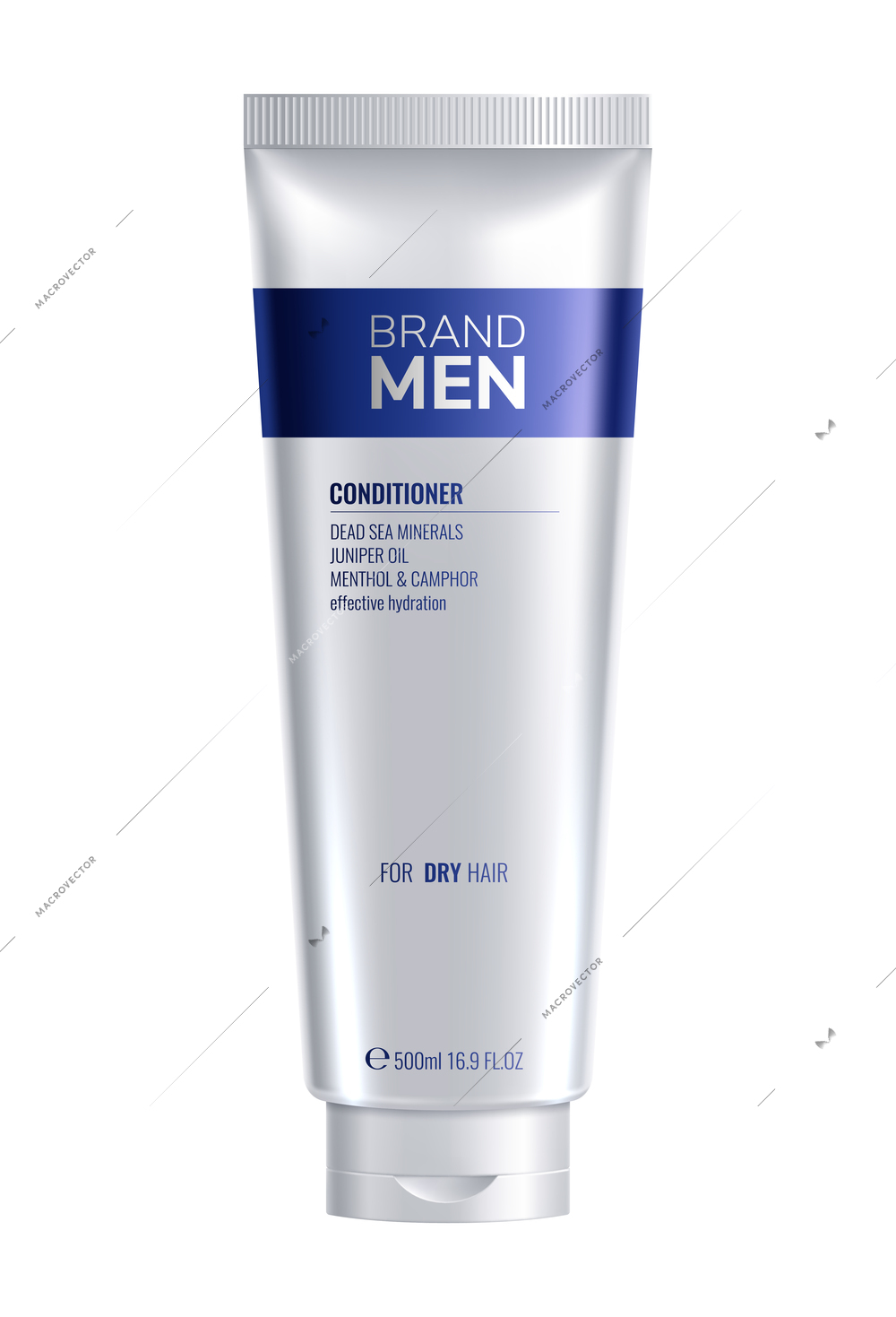 Realistic white and blue hair conditioner tube for men vector illustration