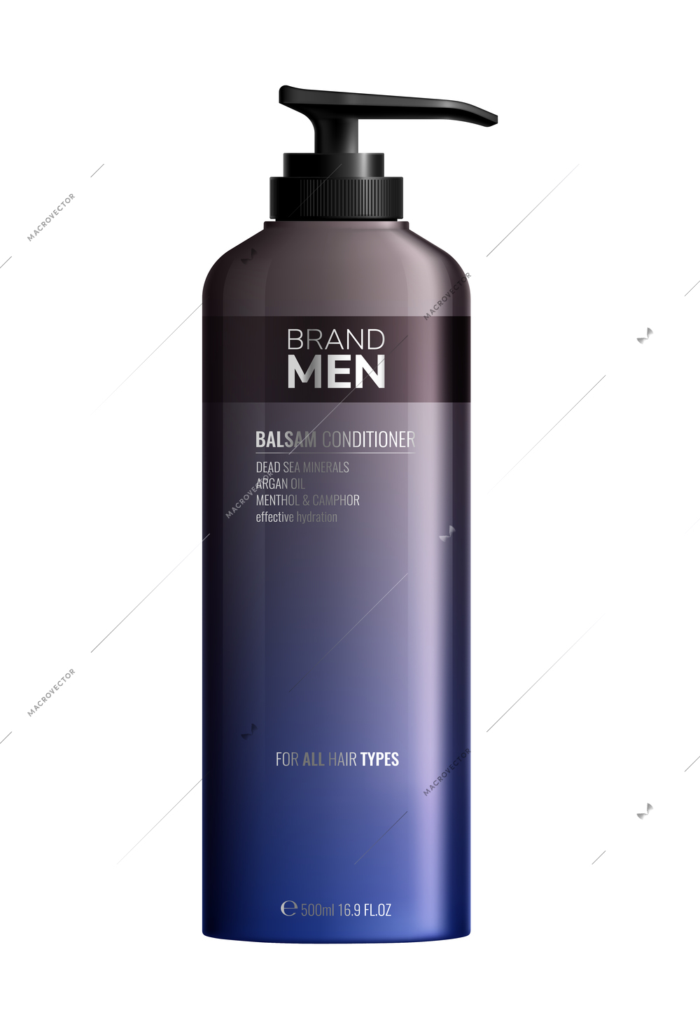 Realistic dispenser bottle with hair conditioner for men vector illustration