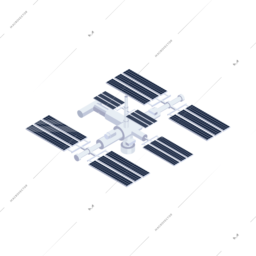 Isometric space station icon on white background 3d vector illustration