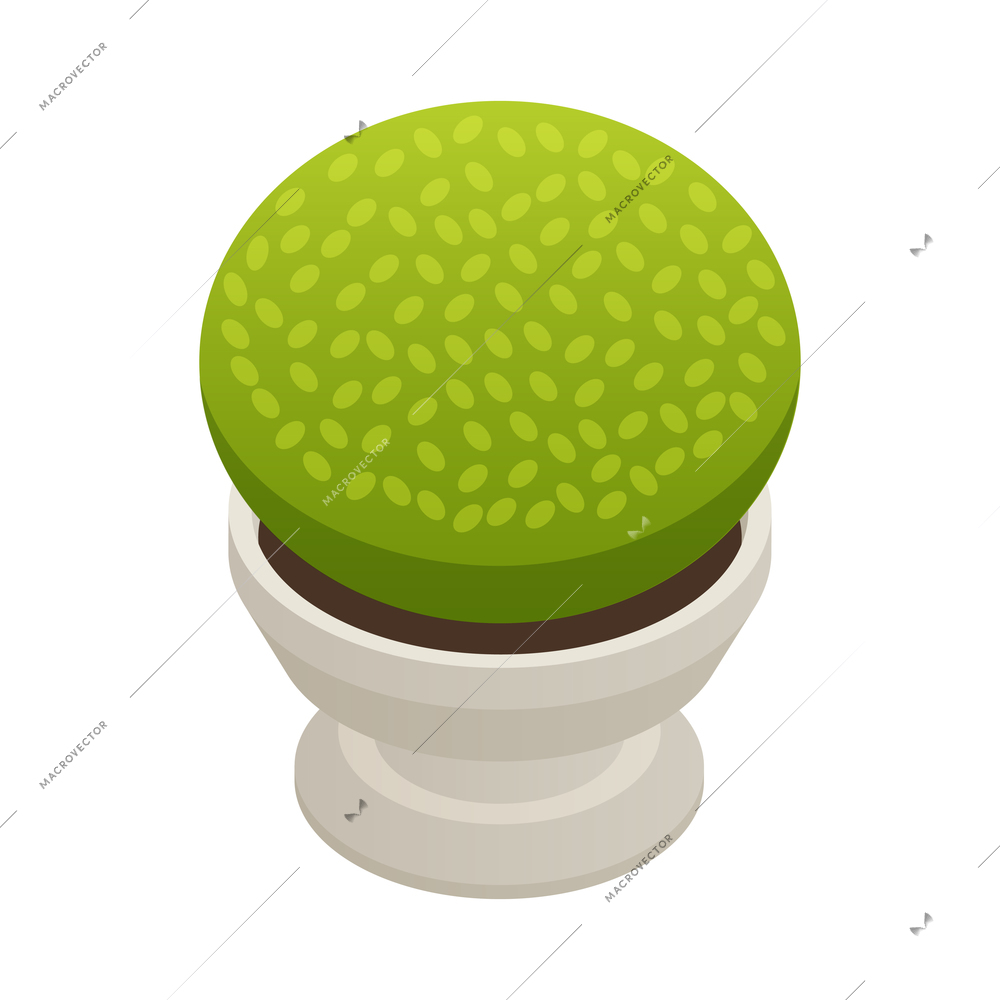 Green bush in white outdoor pot 3d isometric icon vector illustration