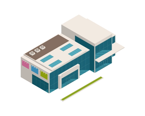 Isometric modern city mall building on white background 3d vector illustration