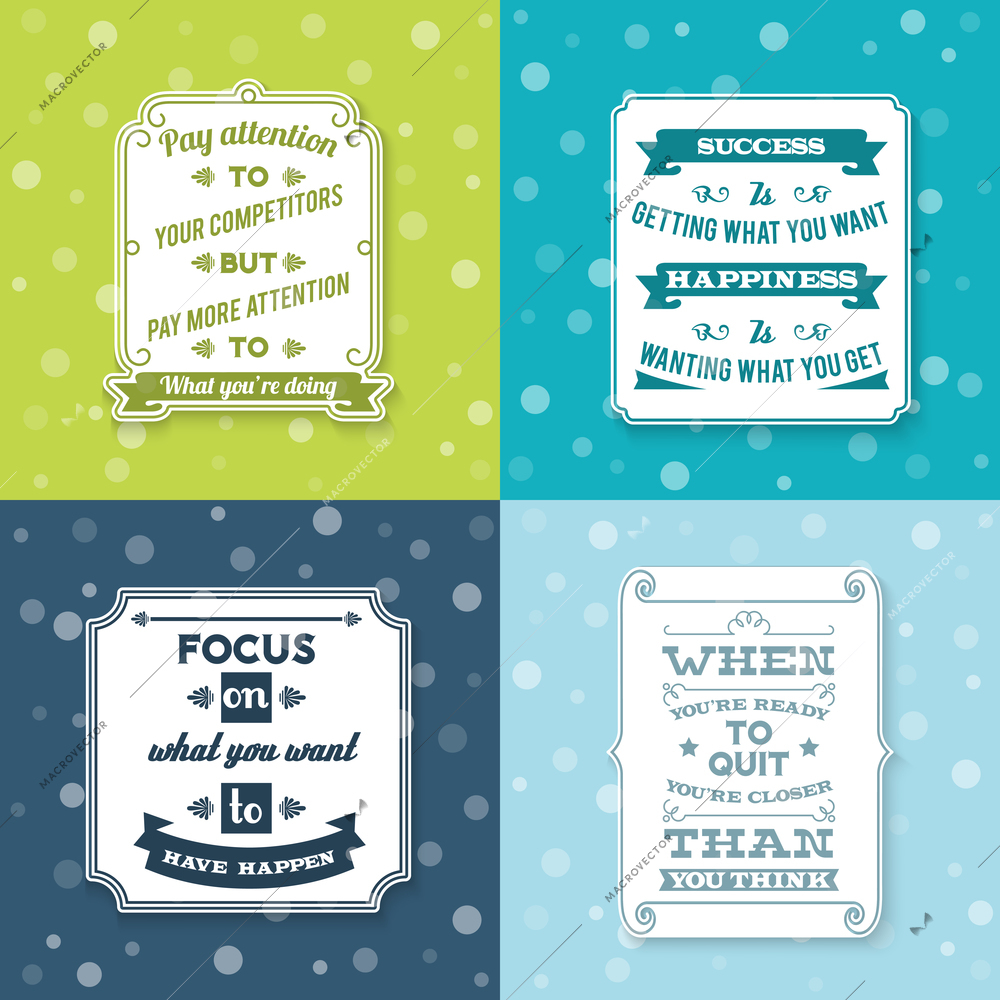 Success creative wise sentence white labels paper set isolated vector illustration