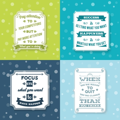 Success creative wise sentence white labels paper set isolated vector illustration