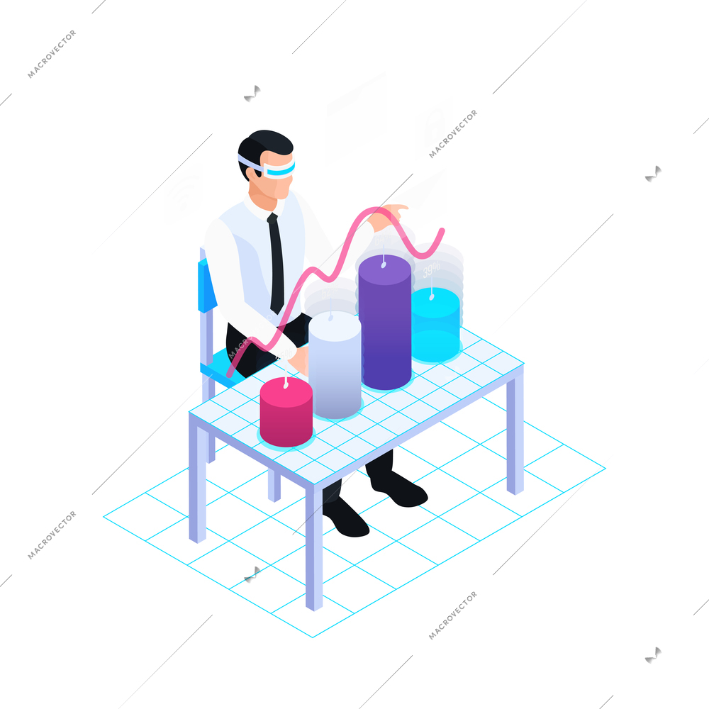 Man in vr headset using augmented reality technology 3d isometric vector illustration