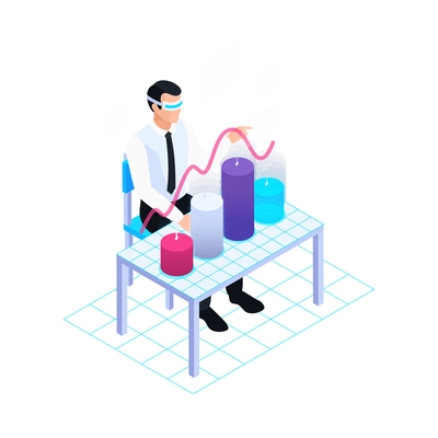 Man in vr headset using augmented reality technology 3d isometric vector illustration