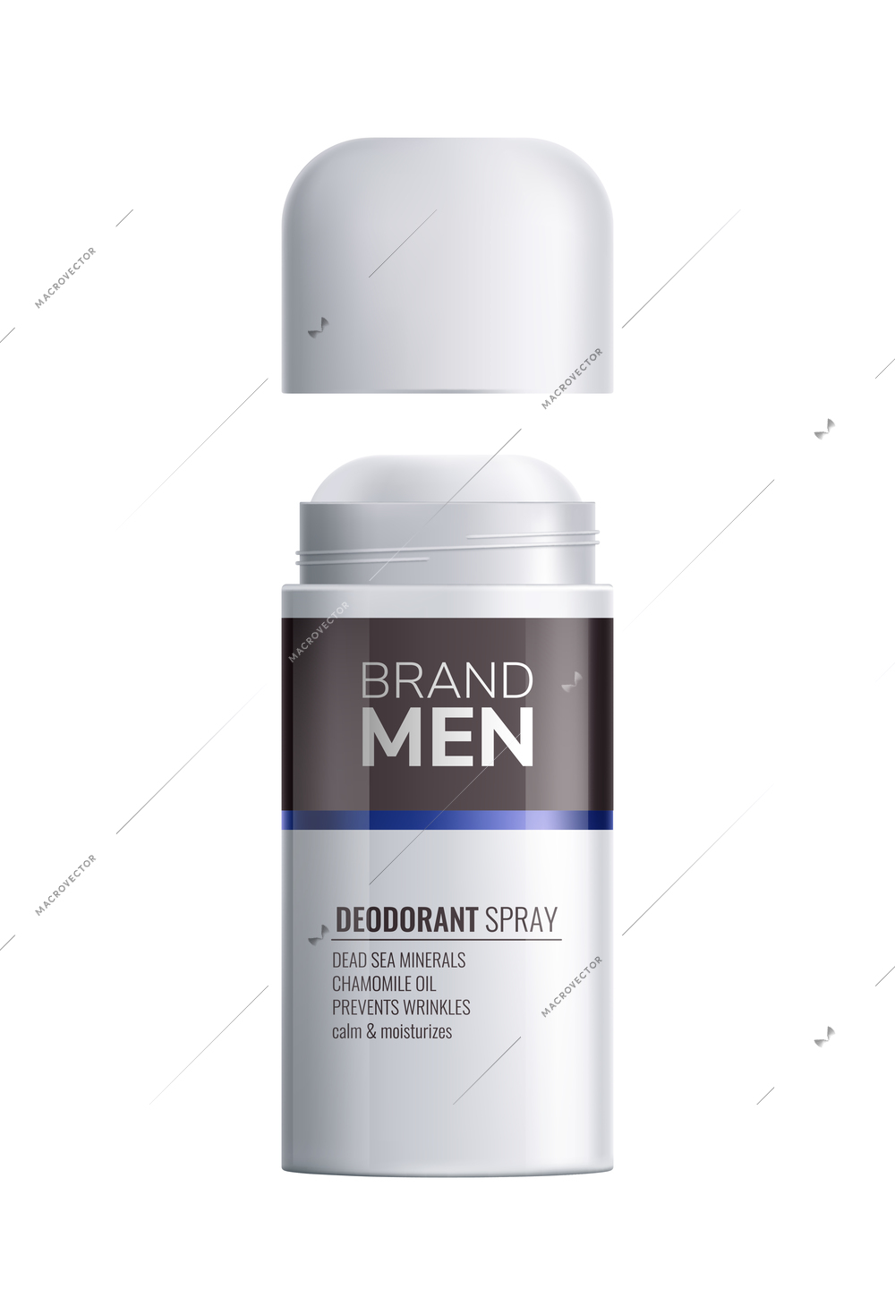 Realistic men deodorant stick with opened cap vector illustration