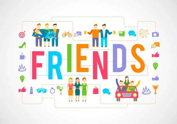 Friends and social community relationship icons flat set isolated vector illustration