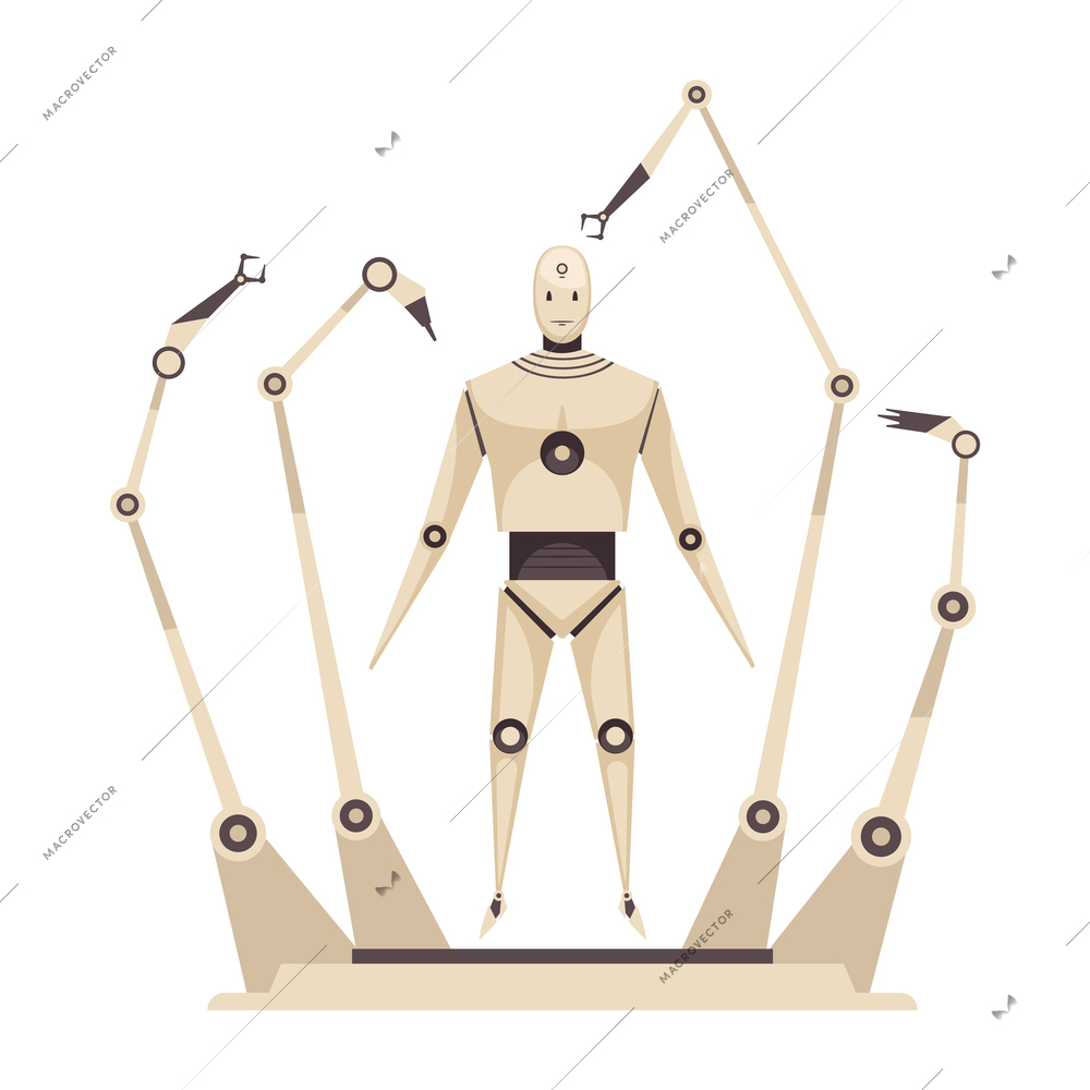 Cartoon robot in scientific laboratory with artificial intelligence technology equipment vector illustration