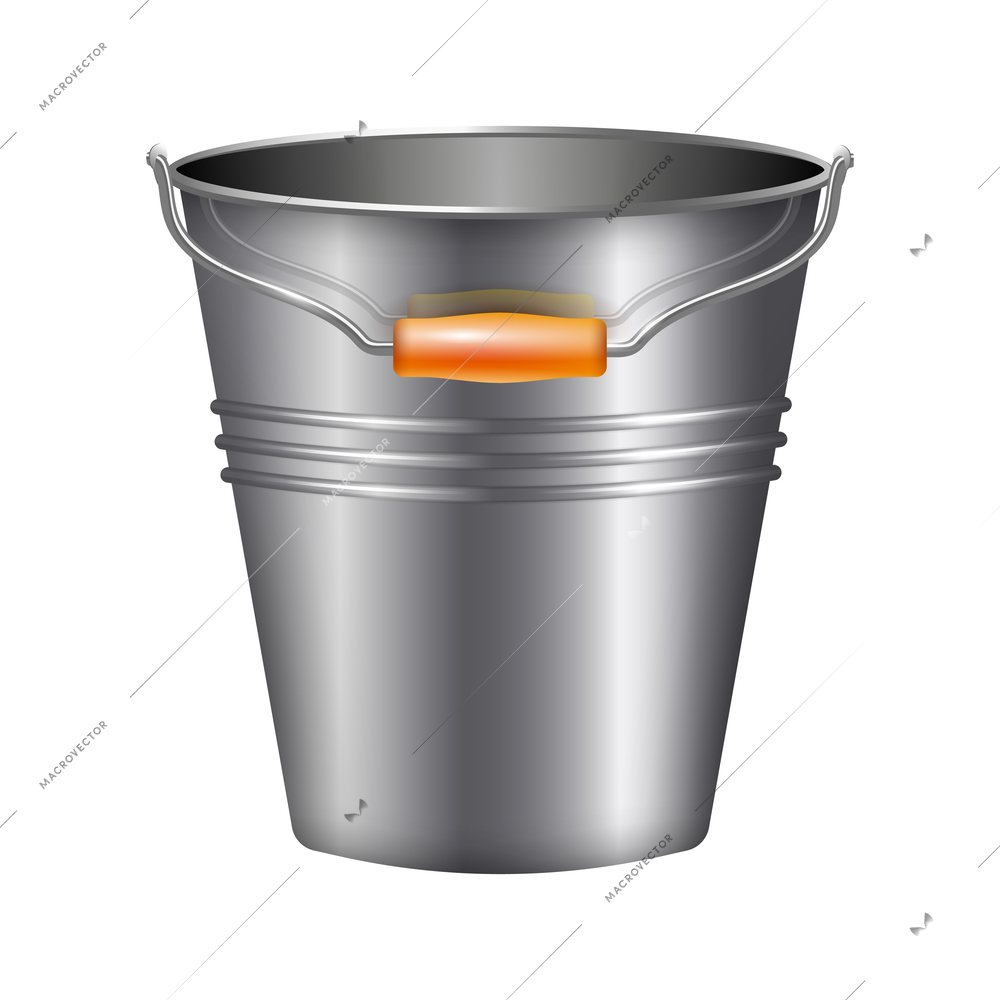 Realistic empty metal bucket with handle vector illustration