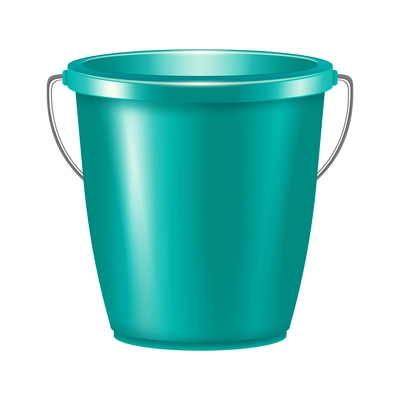 Realistic plastic bucket with metal handle vector illustration