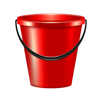 Red plastic bucket on white background realistic vector illustration