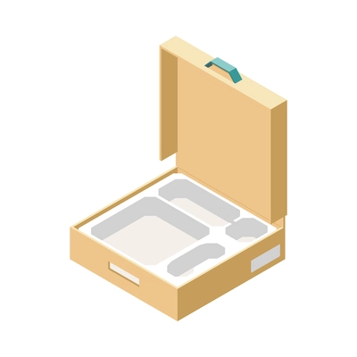 Isometric open cardboard box with plastic containers 3d vector illustration