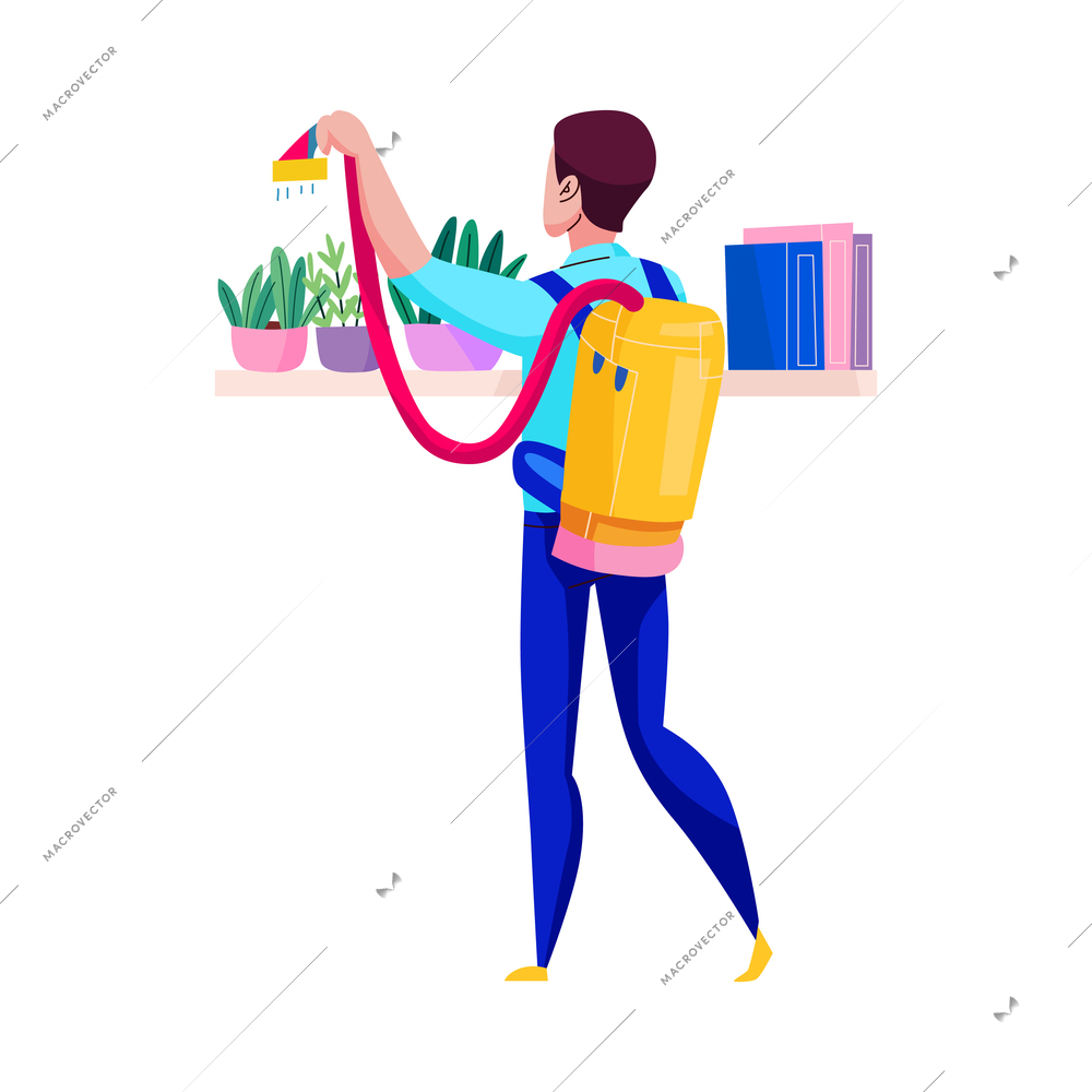 Professional cleaning service duties flat icon with man watering flowers vector illustration