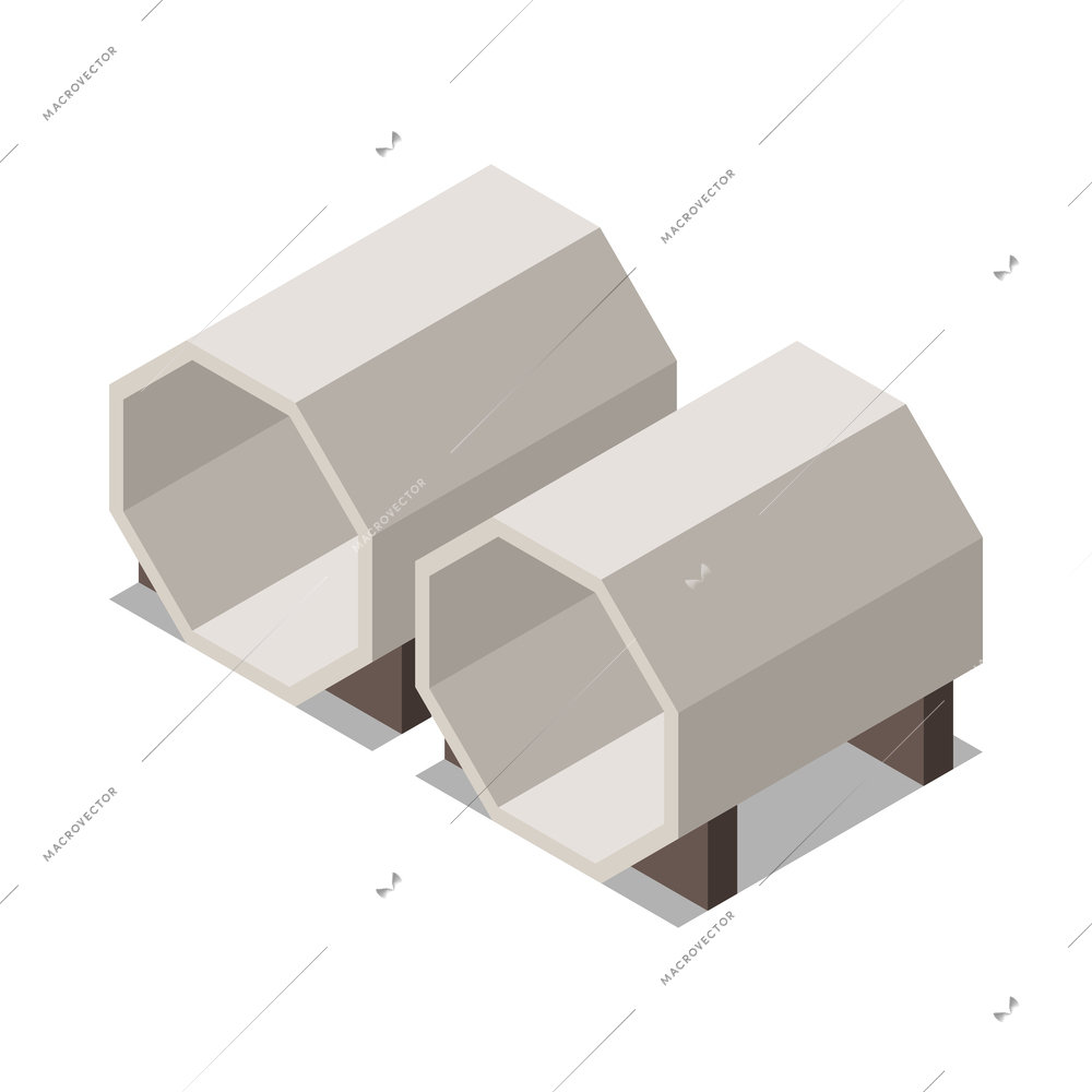 Isometric metal industry icon with concrete cement items 3d vector illustration