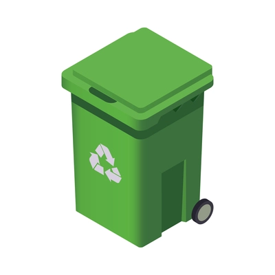 Green garbage bin isometric icon on white background 3d vector illustration