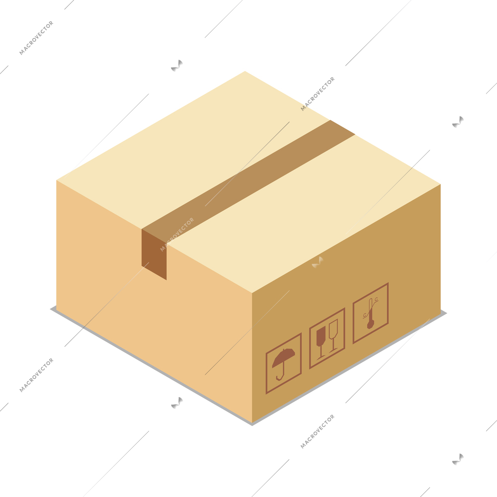 Isometric cardboard box with sticky tape 3d vector illustration