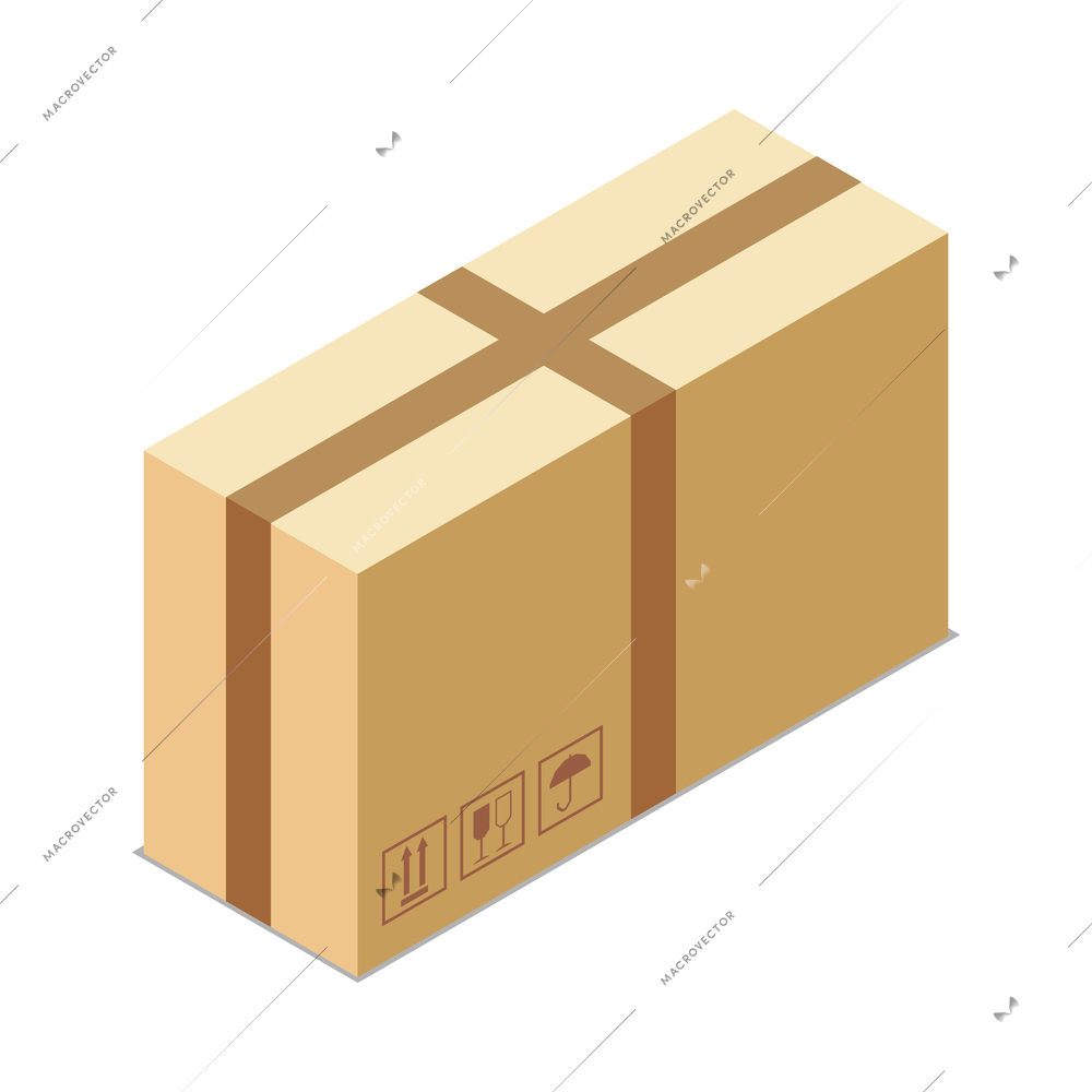 Isometric rectangular cardboard box for goods delivery 3d vector illustration