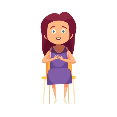 Cartoon excited school girl sitting on chair vector illustration