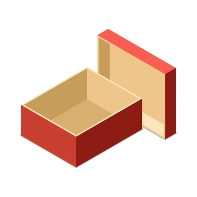 Isometric empty red cardboard gift box 3d vector illustration