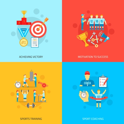 Coaching design concept set with achieving victory motivation to success sports training and coaching flat icons isolated vector illustration