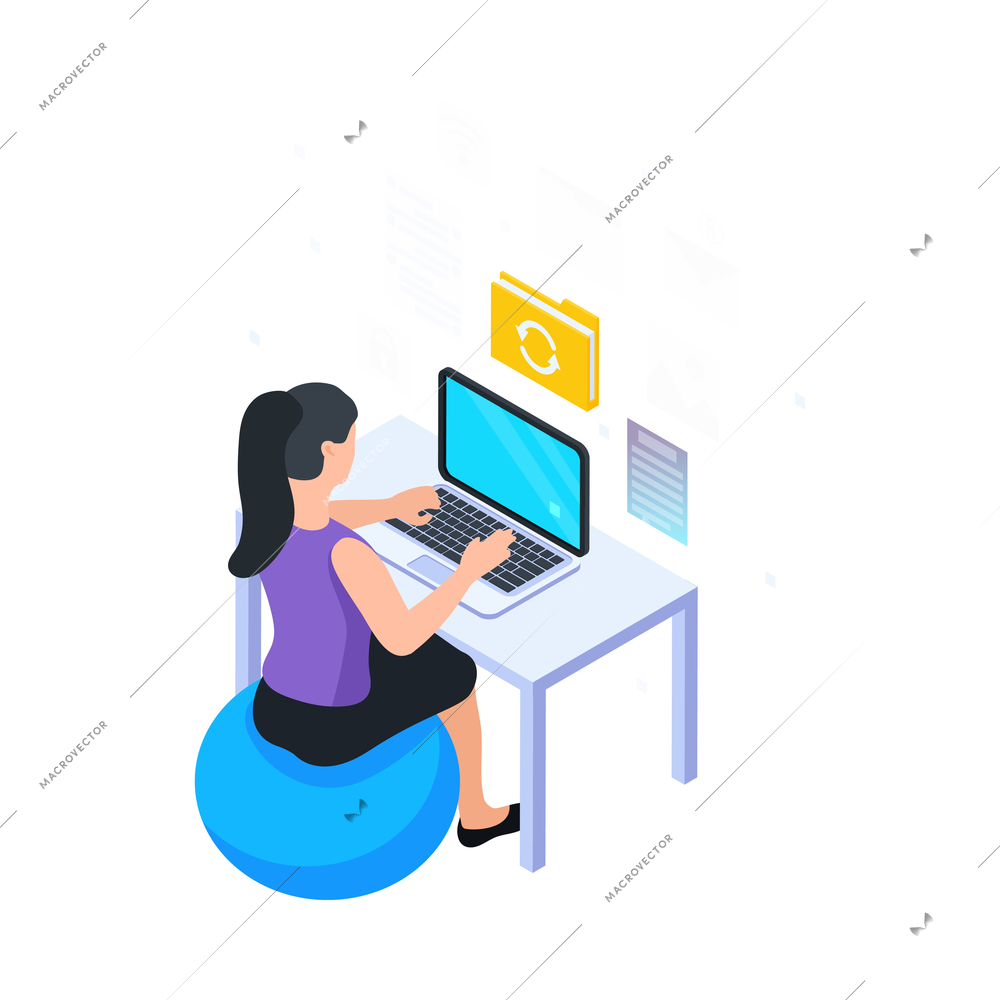 Virtual augmented reality isometric icon with woman using laptop 3d vector illustration