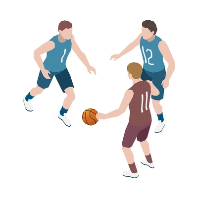 Male team playing basketball 3d isometric vector illustration