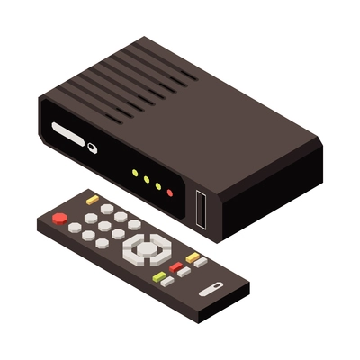 Isometric digital tv receiver and remote control 3d vector illustration