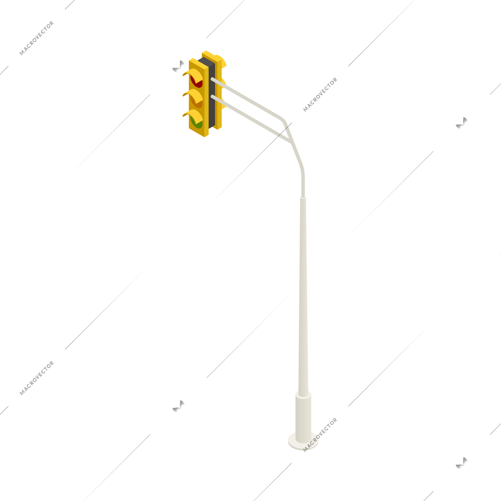 Traffic lights post on white background 3d isometric vector illustration