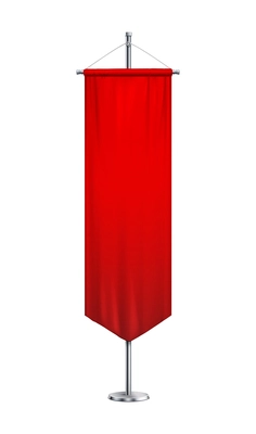 Realistic red advertising pennant on stainless steel pole vector illustration