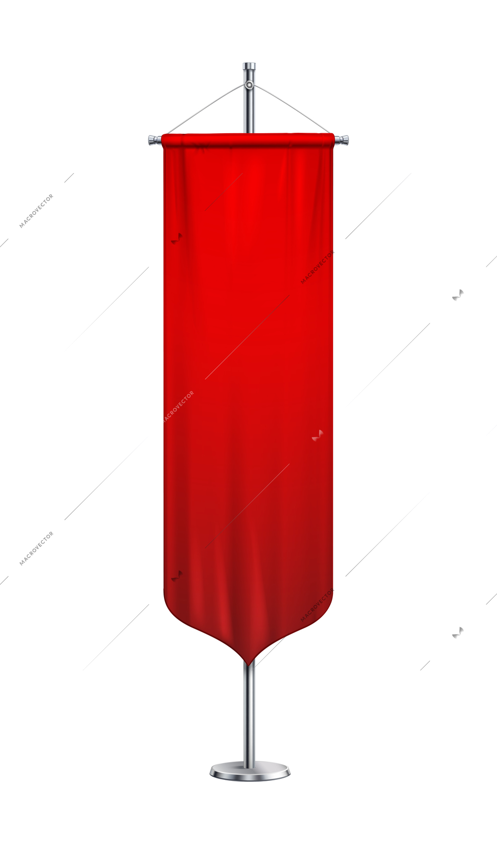 Blank red pennant banner on steel stand realistic vector illustration