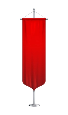 Blank red pennant banner on steel stand realistic vector illustration