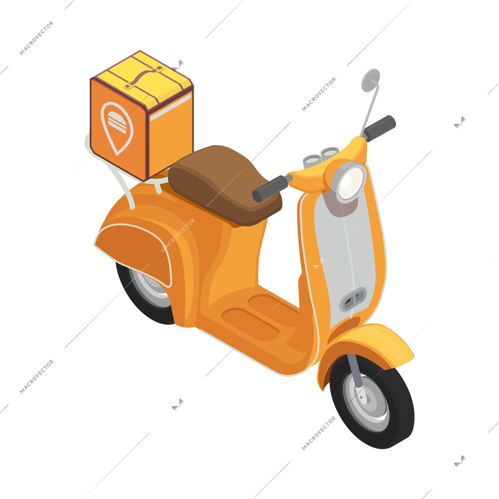 Ecommerce isometric icon with delivery scooter on white background 3d vector illustration