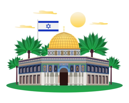 Israel travel flat composition with mosque building vector illustration