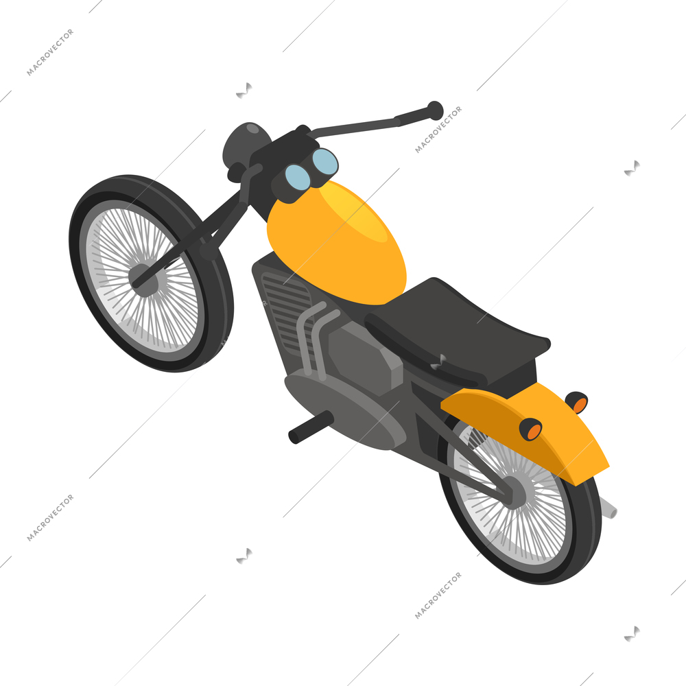 Motorcycle back view isometric icon on white background 3d vector illustration