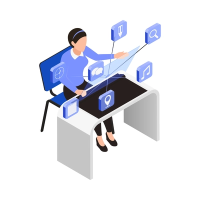 Augmented reality technology isometric icon with woman using virtual interface 3d vector illustration