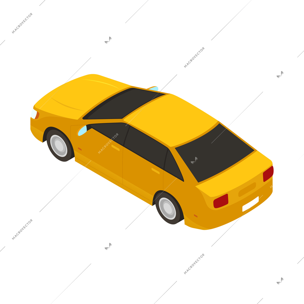 Yellow car back view isometric icon 3d vector illustration